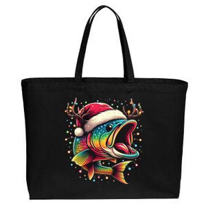 Merry Fishmas Santa Fishing Lovers Funny Fisher Christmas Cute Gift Cotton Canvas Jumbo Tote