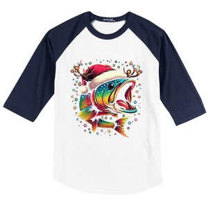 Merry Fishmas Santa Fishing Lovers Funny Fisher Christmas Cute Gift Baseball Sleeve Shirt