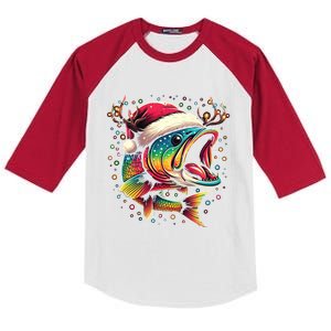 Merry Fishmas Santa Fishing Lovers Funny Fisher Christmas Cute Gift Kids Colorblock Raglan Jersey