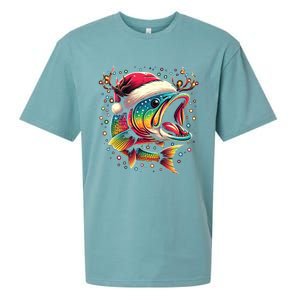 Merry Fishmas Santa Fishing Lovers Funny Fisher Christmas Cute Gift Sueded Cloud Jersey T-Shirt