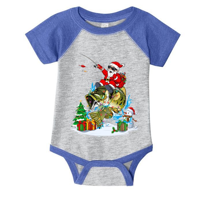 Merry Fishmas Santa Claus On Fish Christmas Tree Lights Xmas Cool Gift Infant Baby Jersey Bodysuit