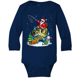 Merry Fishmas Santa Claus On Fish Christmas Tree Lights Xmas Cool Gift Baby Long Sleeve Bodysuit