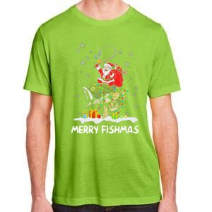 Merry Fishmas Santa Riding Fish Christmas Lights Fishing Rod Gift Adult ChromaSoft Performance T-Shirt