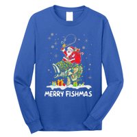 Merry Fishmas Santa Riding Fish Christmas Lights Fishing Rod Gift Long Sleeve Shirt