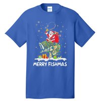 Merry Fishmas Santa Riding Fish Christmas Lights Fishing Rod Gift Tall T-Shirt