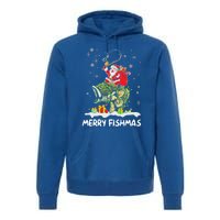 Merry Fishmas Santa Riding Fish Christmas Lights Fishing Rod Gift Premium Hoodie