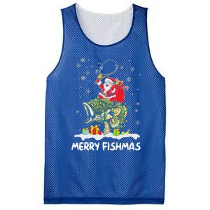 Merry Fishmas Santa Riding Fish Christmas Lights Fishing Rod Gift Mesh Reversible Basketball Jersey Tank