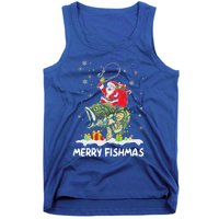 Merry Fishmas Santa Riding Fish Christmas Lights Fishing Rod Gift Tank Top