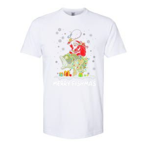 Merry Fishmas Santa Riding Fish Christmas Lights Fishing Rod Gift Softstyle CVC T-Shirt