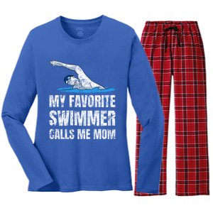 My Favorite Swimmer Calls Me Mom Mother's Day Swimming Great Gift Women's Long Sleeve Flannel Pajama Set 