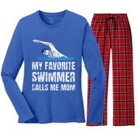 My Favorite Swimmer Calls Me Mom Mother's Day Swimming Great Gift Women's Long Sleeve Flannel Pajama Set 