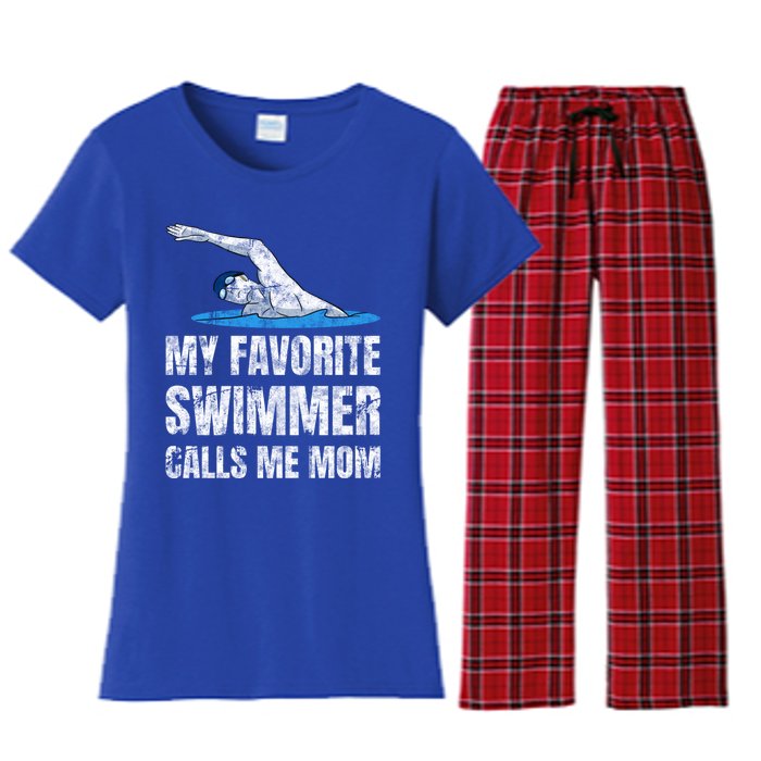 My Favorite Swimmer Calls Me Mom Mother's Day Swimming Great Gift Women's Flannel Pajama Set