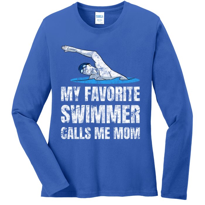 My Favorite Swimmer Calls Me Mom Mother's Day Swimming Great Gift Ladies Long Sleeve Shirt