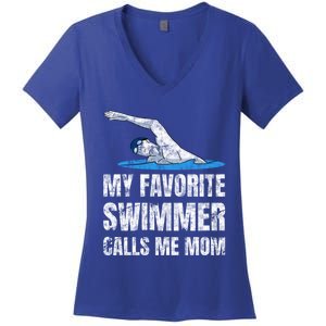 My Favorite Swimmer Calls Me Mom Mother's Day Swimming Great Gift Women's V-Neck T-Shirt