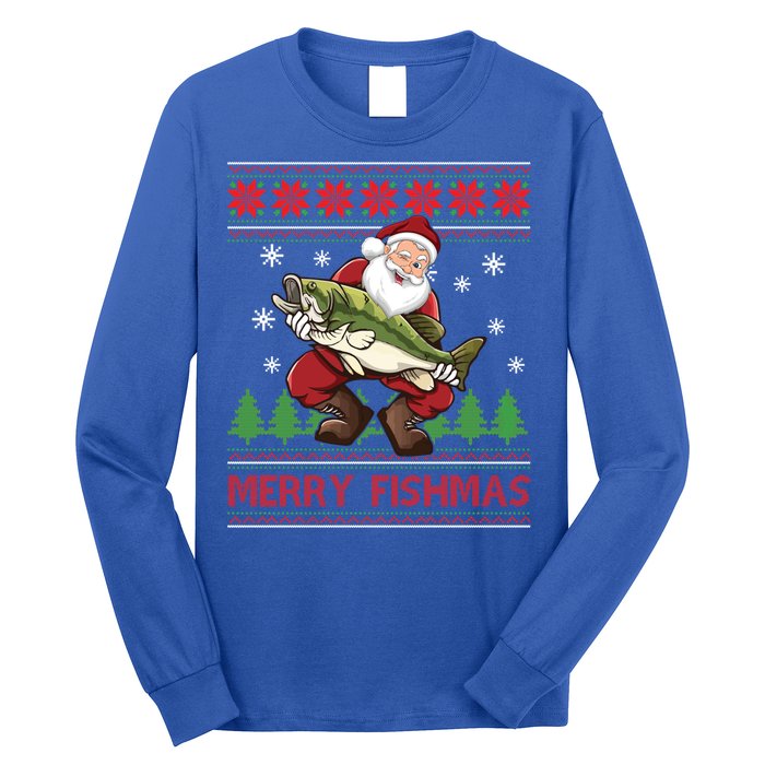 Merry Fishmas Santa Fishing Ugly Christmas Style Great Gift Long Sleeve Shirt