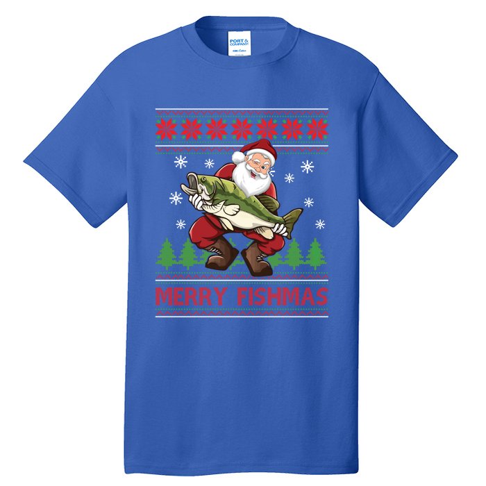 Merry Fishmas Santa Fishing Ugly Christmas Style Great Gift Tall T-Shirt