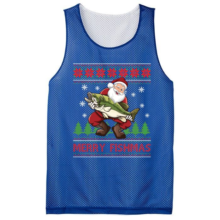 Merry Fishmas Santa Fishing Ugly Christmas Style Great Gift Mesh Reversible Basketball Jersey Tank