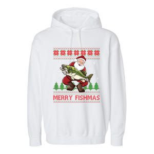 Merry Fishmas Santa Fishing Ugly Christmas Style Great Gift Garment-Dyed Fleece Hoodie