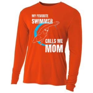 My Favorite Swimmer Calls Me Mom Swimming Mother's Day Gift Cooling Performance Long Sleeve Crew