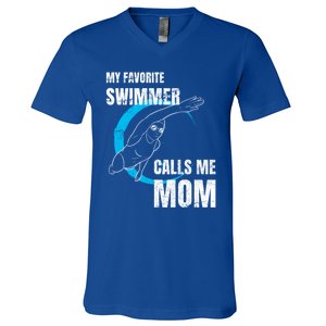 My Favorite Swimmer Calls Me Mom Swimming Mother's Day Gift V-Neck T-Shirt