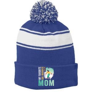 My Favorite Ski Buddies Call Me Mom Skiing For Ski Lovers Gift Stripe Pom Pom Beanie