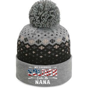 My Favorite Soldier Calls Me Nana Gift Fathers Day Gift The Baniff Cuffed Pom Beanie