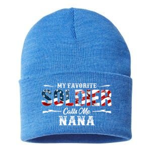 My Favorite Soldier Calls Me Nana Gift Fathers Day Gift Sustainable Knit Beanie