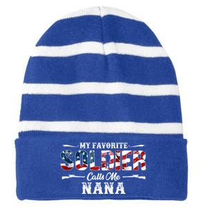 My Favorite Soldier Calls Me Nana Gift Fathers Day Gift Striped Beanie with Solid Band