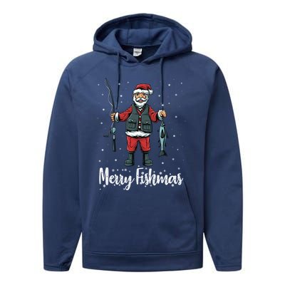 Merry Fishmas Santa Christmas Fisher Gift Performance Fleece Hoodie