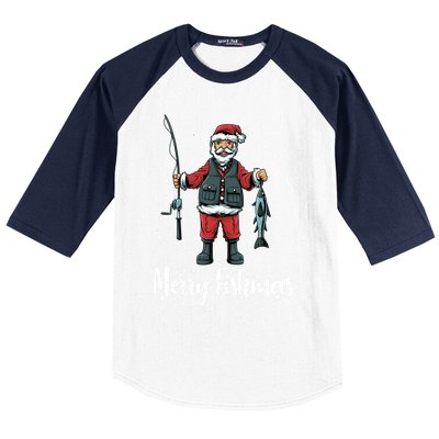 Merry Fishmas Santa Christmas Fisher Gift Baseball Sleeve Shirt