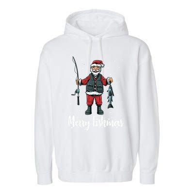 Merry Fishmas Santa Christmas Fisher Gift Garment-Dyed Fleece Hoodie