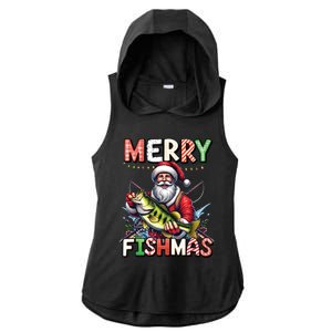 Merry Fishmas Santa Fishing Lovers Funny Fisher Christmas Gift Ladies PosiCharge Tri-Blend Wicking Draft Hoodie Tank