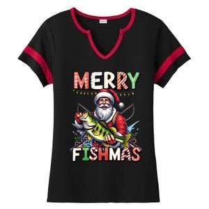 Merry Fishmas Santa Fishing Lovers Funny Fisher Christmas Gift Ladies Halftime Notch Neck Tee