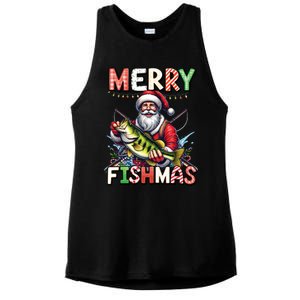 Merry Fishmas Santa Fishing Lovers Funny Fisher Christmas Gift Ladies PosiCharge Tri-Blend Wicking Tank