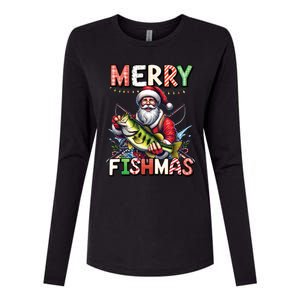 Merry Fishmas Santa Fishing Lovers Funny Fisher Christmas Gift Womens Cotton Relaxed Long Sleeve T-Shirt