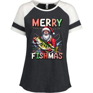 Merry Fishmas Santa Fishing Lovers Funny Fisher Christmas Gift Enza Ladies Jersey Colorblock Tee