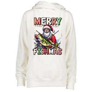 Merry Fishmas Santa Fishing Lovers Funny Fisher Christmas Gift Womens Funnel Neck Pullover Hood