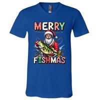 Merry Fishmas Santa Fishing Lovers Funny Fisher Christmas Gift V-Neck T-Shirt