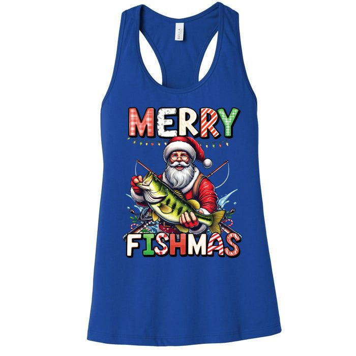 Merry Fishmas Santa Fishing Lovers Funny Fisher Christmas Gift Women's Racerback Tank