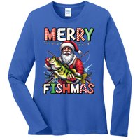 Merry Fishmas Santa Fishing Lovers Funny Fisher Christmas Gift Ladies Long Sleeve Shirt