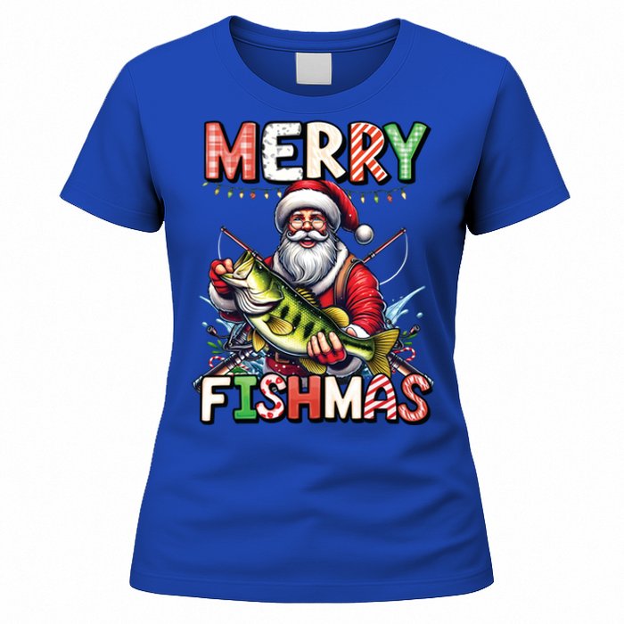 Merry Fishmas Santa Fishing Lovers Funny Fisher Christmas Gift Women's T-Shirt