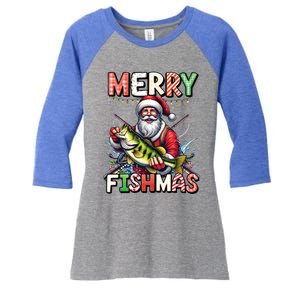 Merry Fishmas Santa Fishing Lovers Funny Fisher Christmas Gift Women's Tri-Blend 3/4-Sleeve Raglan Shirt