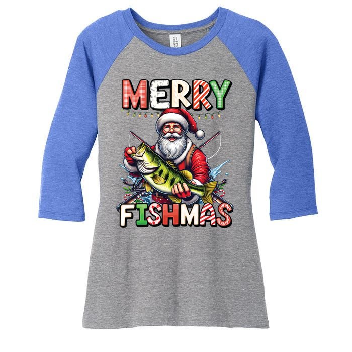 Merry Fishmas Santa Fishing Lovers Funny Fisher Christmas Gift Women's Tri-Blend 3/4-Sleeve Raglan Shirt