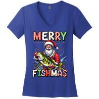 Merry Fishmas Santa Fishing Lovers Funny Fisher Christmas Gift Women's V-Neck T-Shirt