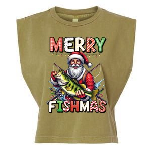 Merry Fishmas Santa Fishing Lovers Funny Fisher Christmas Gift Garment-Dyed Women's Muscle Tee