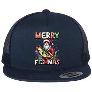 Merry Fishmas Santa Fishing Lovers Funny Fisher Christmas Gift Flat Bill Trucker Hat