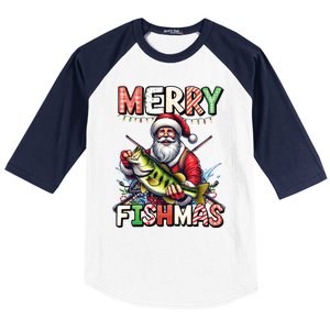 Merry Fishmas Santa Fishing Lovers Funny Fisher Christmas Gift Baseball Sleeve Shirt