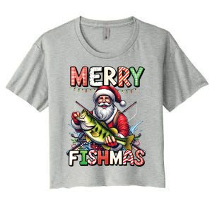 Merry Fishmas Santa Fishing Lovers Funny Fisher Christmas Gift Women's Crop Top Tee