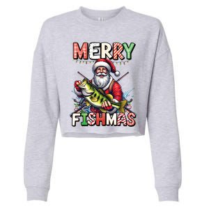 Merry Fishmas Santa Fishing Lovers Funny Fisher Christmas Gift Cropped Pullover Crew