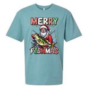 Merry Fishmas Santa Fishing Lovers Funny Fisher Christmas Gift Sueded Cloud Jersey T-Shirt